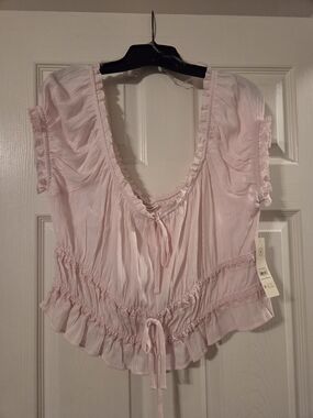 No Boundaries Light Pink Peasant Crop Top